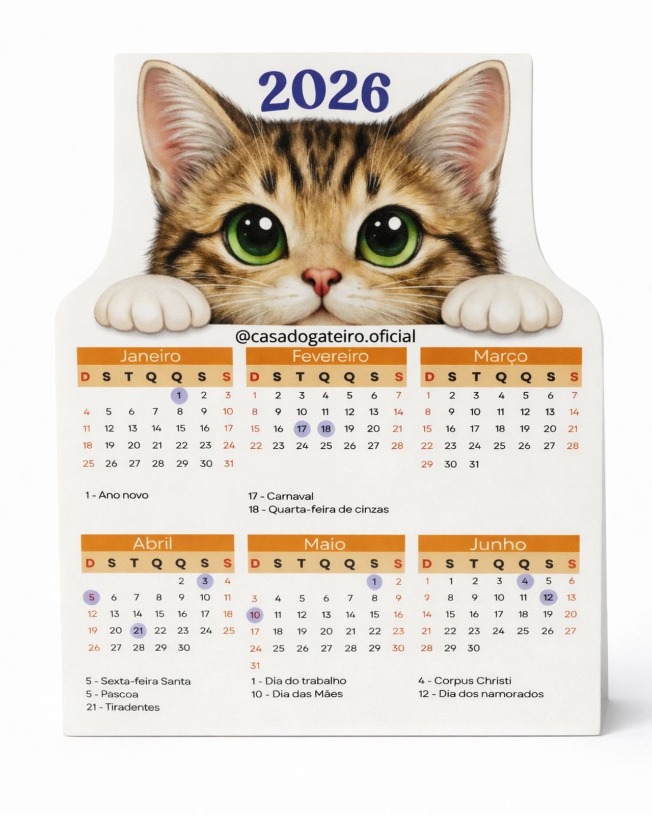 Calendário gato tigrado